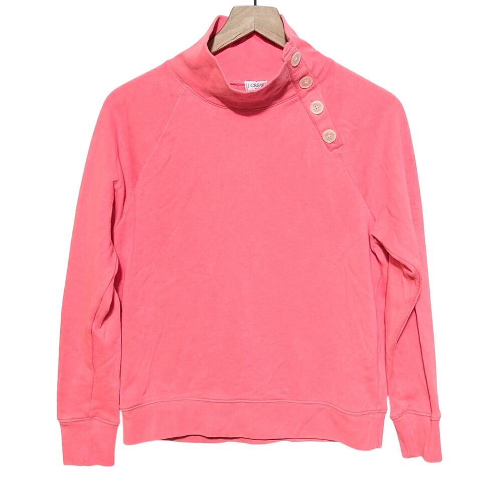 J Crew Sweatshirt Womens XS Pink Wide Button Collar Fleece Pullover Cozy AC689